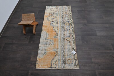 Vintage Türkischer Läufer Teppich 2x5ft Wolle Anatolisch Handarbeit Flur Oush...