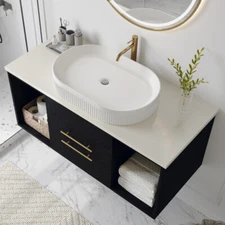 Modern 39.4 Wall-Mounted Bathroom Vanity with Oval Ceramic Sink Floating Vanity
