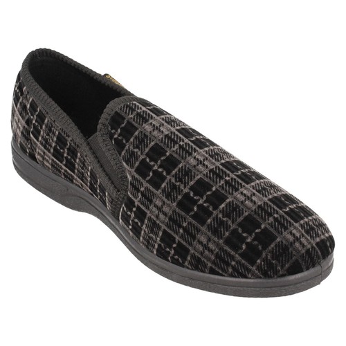 Rosebank Jack Herren Slipper Slip On Velours Twin Gusset Schwarz Navy - 第 8/22 張圖片