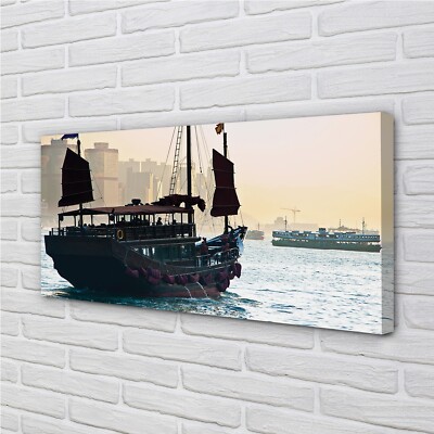 Tulup Leinwandbild 120x60 Wandkunst Das Schiff Meer Stadthimmel