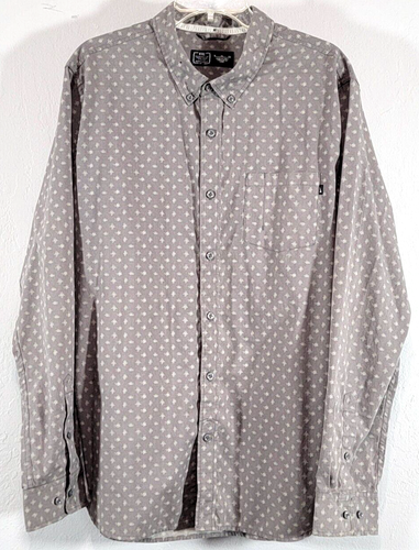 Nike Men XL Long Sleeve Button Cuffs Shirt Gray Print Pocket Logo Skater Casual - Picture 7 of 15