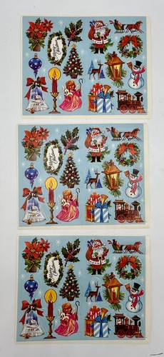 Pegatinas vintage de sellos de Navidad de los años 70 3 hojas sin usar Papá Noel muñeco de nieve artesanía #A - Imagen 2 de 5