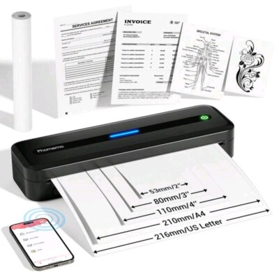 Phomemo M832 Tragbarer WLAN Reisedrucker, Thermodrucker, Tintenfrei, Schwarz