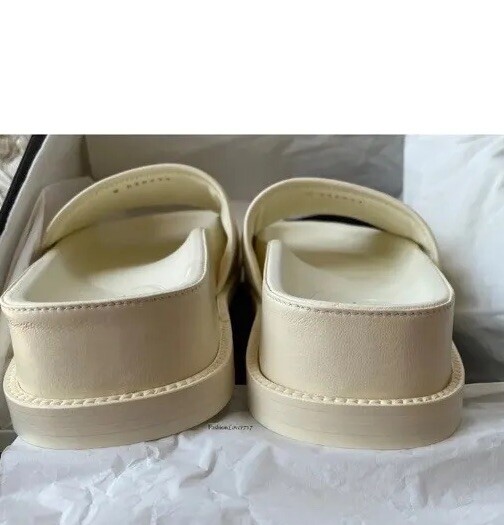 CHANEL 22S Ivory Lambskin Multicolor Letter Logo Flat Slide