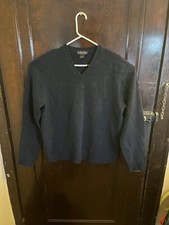 Brooks Brothers Blue 100 Lambswool Long Sleeve V-Neck Pullover Sweater Large