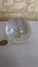Earth Globe World Map Crystal Glass Clear Paperweight Table Desk Etched Decor