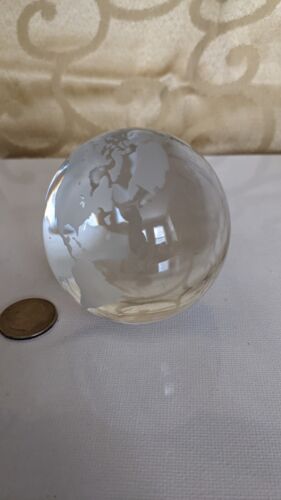 Earth Globe World Map Crystal Glass Clear Paperweight Table Desk ...