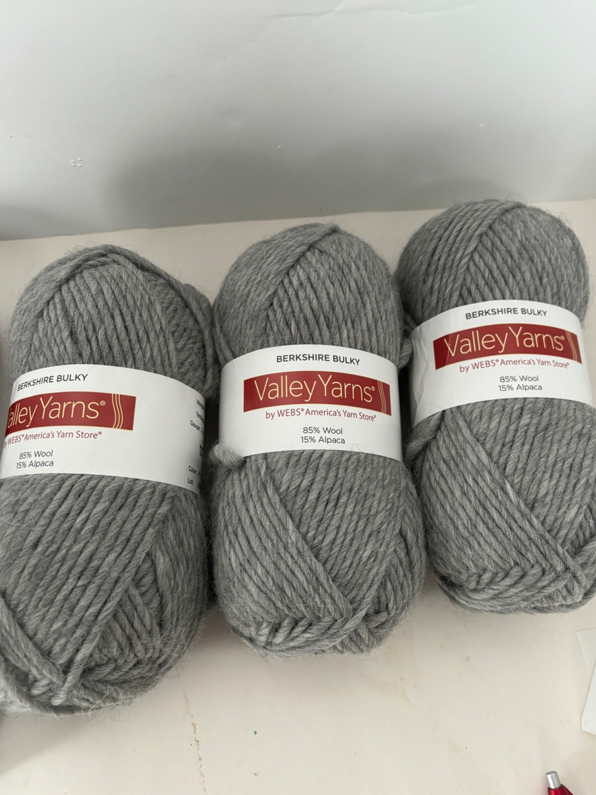 3  skeins Valley Yarns Wool Alpaca Light   Gray Heather Berkshire  100 grams