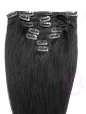 100 Natural Human Hair Extensions Clip In 15" 7pcs 70g, Black 01