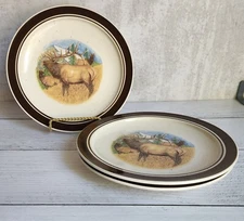 Cabela’s Folkcraft Stoneware Scotty Z Bugling Elk 8.5" Salad Plates -Set of 3