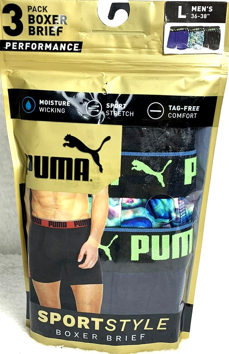 Puma Men's Performance Boxer Briefs Large 3-Pack Sport Style Black