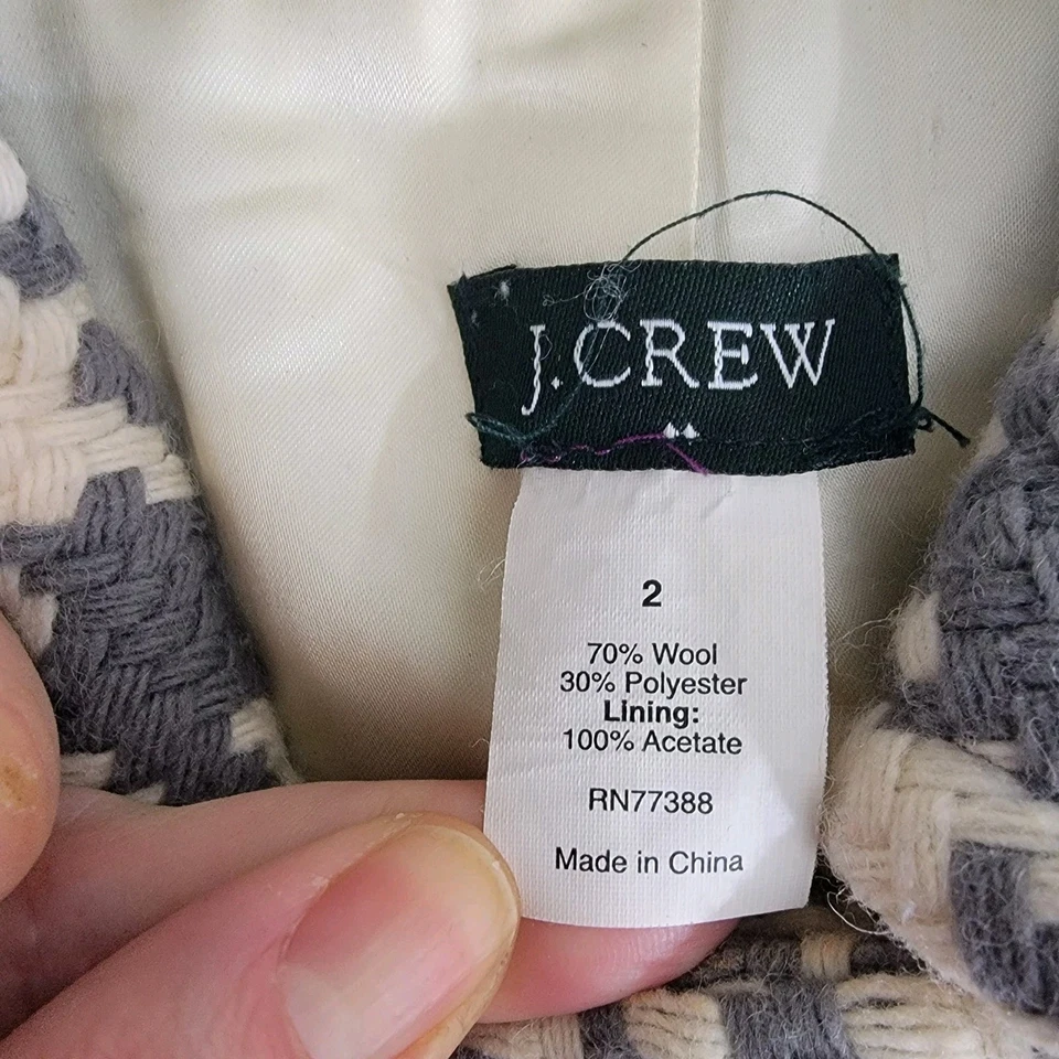 Chaqueta Abrigo J.Crew Greta Pata de Gallo Gris Chaquetón Marfil Mezcla Lana Forrada Talla 2 Foto 3 de 4