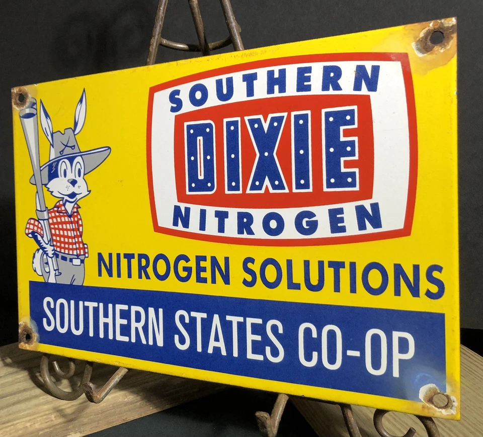 VINTAGE DIXIE SOUTHERN NITROGEN 12” PORCELAIN SOLUTIONS STATES CO-OP GAS SIGN - Image 3 of 4