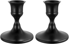 Black Taper Candle Holders Set of 2, Vintage Metal Candlestick Holders for Dinne