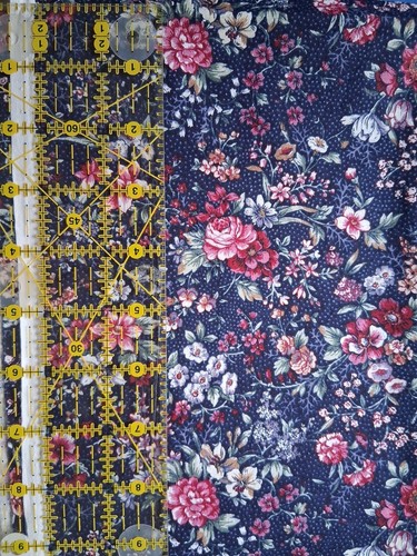 4Yds+ (2 Pcs) Vintage Fabric On Navy Blue W/Pink, Red, Blue, Off White Flowers - Picture 3 of 4