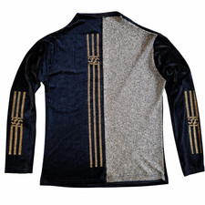 Damen Samt Shirt schwarz silber | Strass Langarm Top elegant Party Gr. S