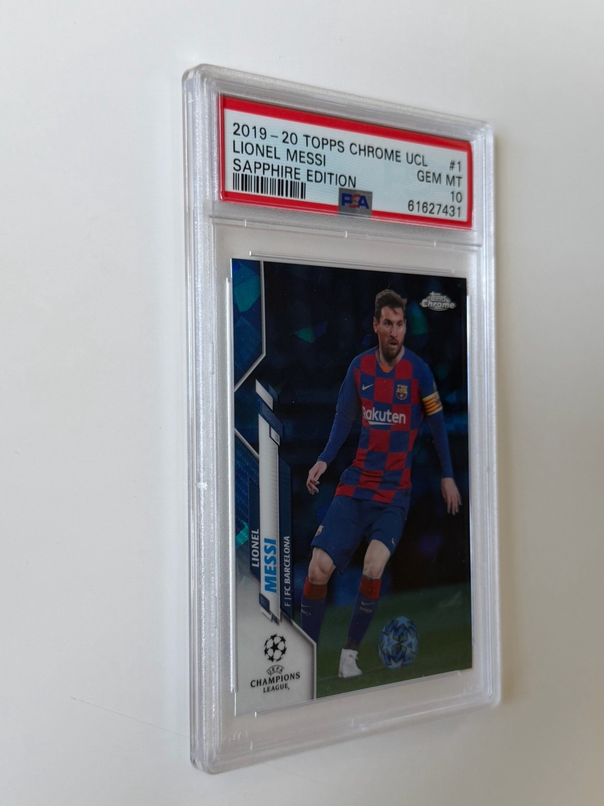 2019 Topps Chrome Sapphire Edition Lionel Messi PSA 10 GEM MINT Soccer Card #1 view 5