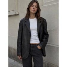 Vintage 90s Remi Leathers Black Genuine Leather Oversized Blazer XS Made in USA