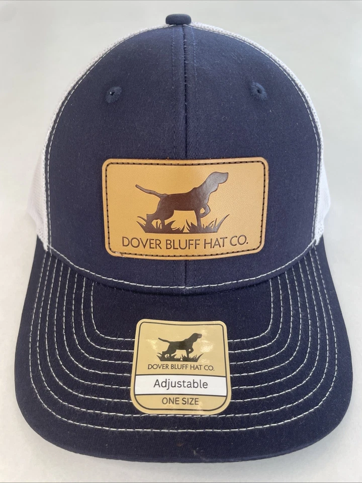 NUEVO Sombrero Dover Bluff Co Estilo Camionero Sombrero Cuero Puntero Perro Azul Marino/Blanco Foto 2 de 4