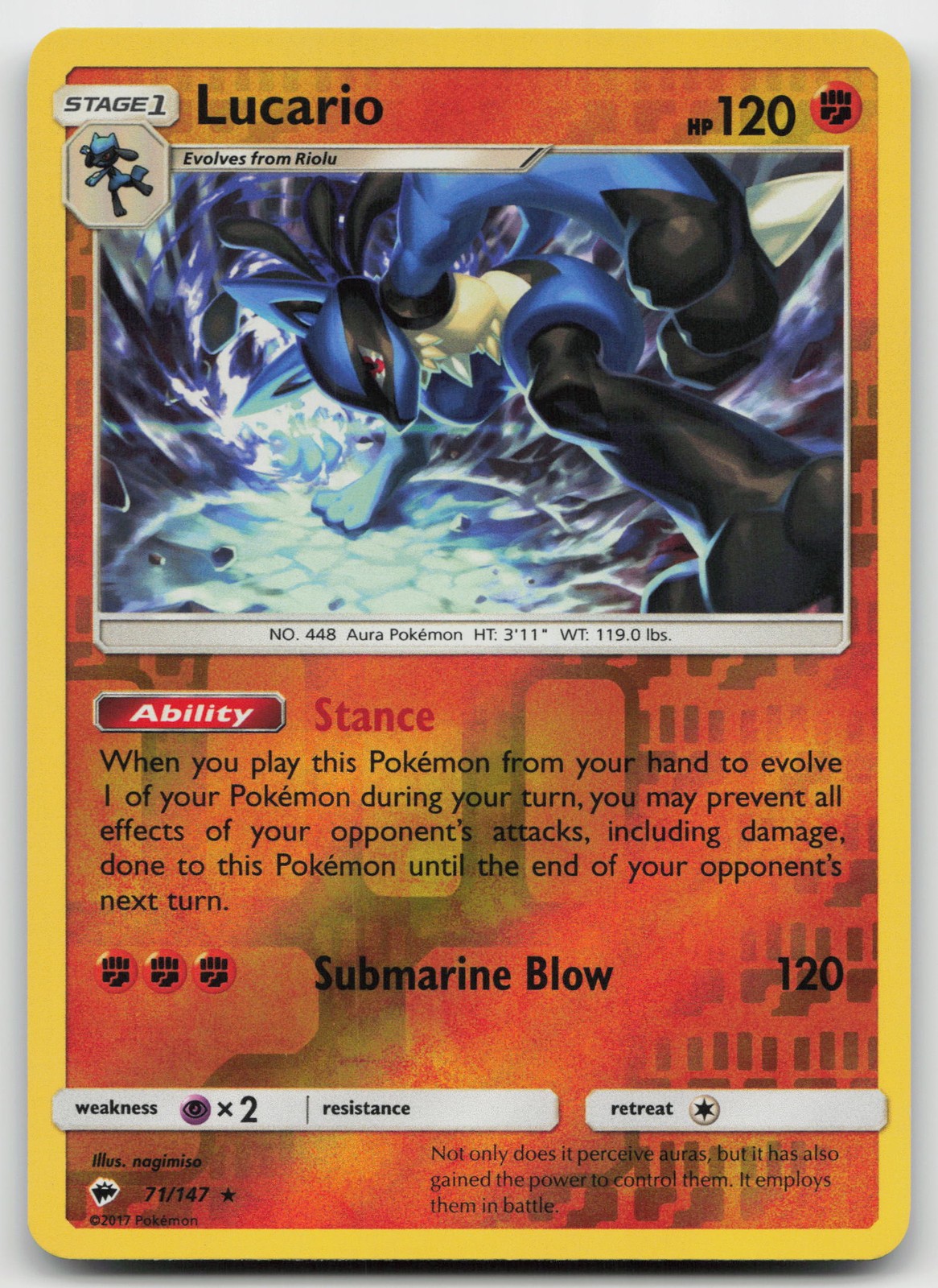 Lucario Holo Rare SM - Burning Shadows 71/147 NM