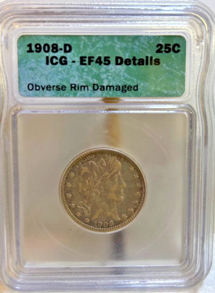 1908-D Silver Barber Quarter EF45 Details ICG, Neat Old Coin, Great Details! - Image 2 of 4
