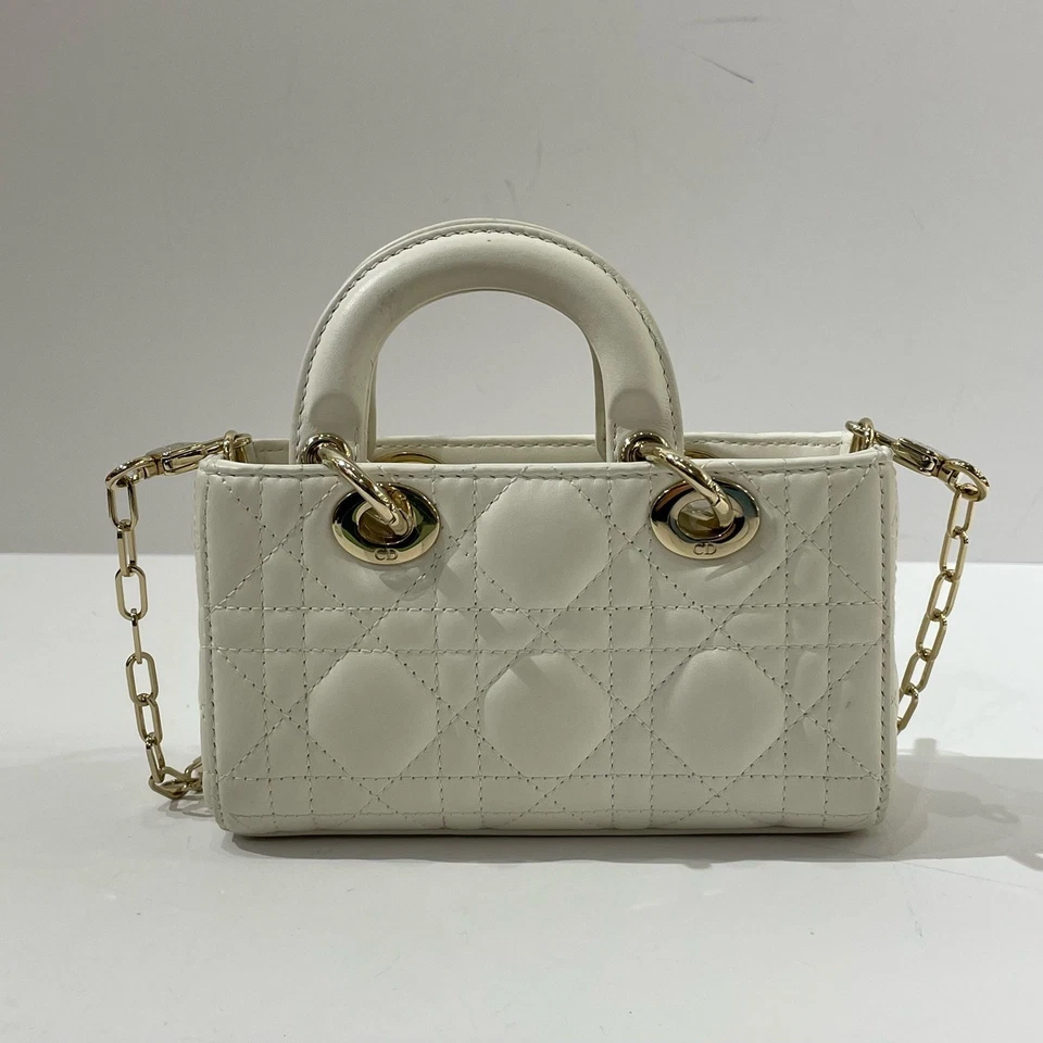Dior Lady D-Joy Mini White Cannage Lambskin Light Gold Charm Crossbody - Image 2 of 4