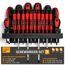 18pk Screwdriver Set Manual Magnetic Tips Home DIY Repair Tool Ergonomic Handles