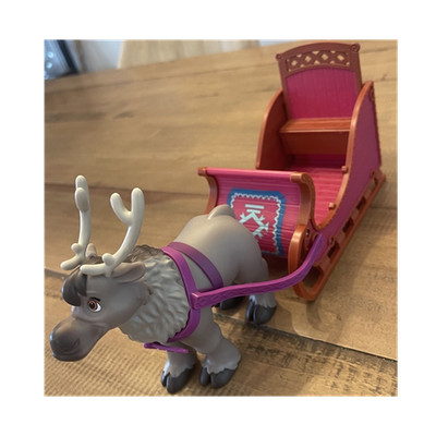 Disney Frozen Sven Figure Playset Gray Brown Eyes Sleigh Animal Toy Set 