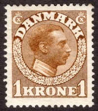 DENMARK 1913 SC #132 - VF MH* 1 Krona, Christian X  cv $95.00  *Bay Stamps*
