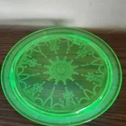 Green Pressed Depression Glass Floral Scrollwork Plate 10 Inch Cake Plate