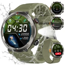 960mAh Military Smart Watch for Men with Led Flashlight Compass Tactical Fitness