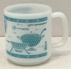 Vintage 50-60's Hazel Atlas Milk Glass Mug with "Kitchen Aids" Pattern 6oz