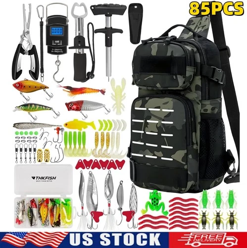  85Pcs Fishing Tool Kit, Fishing Backpack with Tackle Boxes Included Tackle Kit - product listing photo