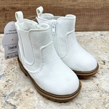 Wonder Nation Toddler Girls Rainbow Chelsea Boots White Size 7 Zip Booties NIB