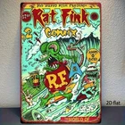Tin Metal Signs Rat Fink Retro Comic-Style Metal Poster - Vintage Surfing Rat Fi