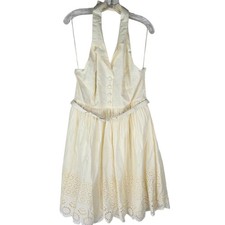 ModCloth Womens XL Genuine Genius Halter Dress Ivory Eyelet Lace 50s Pinup