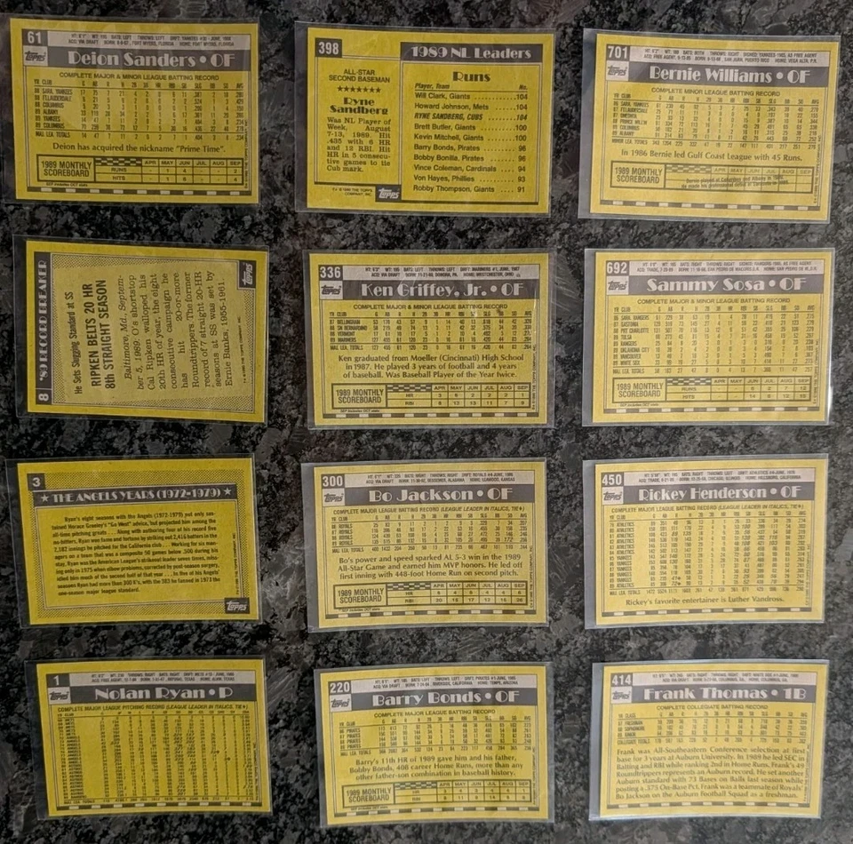 Juego completo de tarjetas de béisbol 1990 Topps MLB Frank Thomas, Ken Griffey Jr Foto 3 de 4