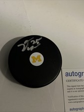MICHIGAN WOLVERINES- DYLAN DUKE SIGNED AUTOGRAPH HOCKEY PUCK ACOA LIGHTNING 