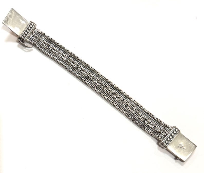 Solid Sterling Silver Wheat & Byzantine Chain Lin… - image 2