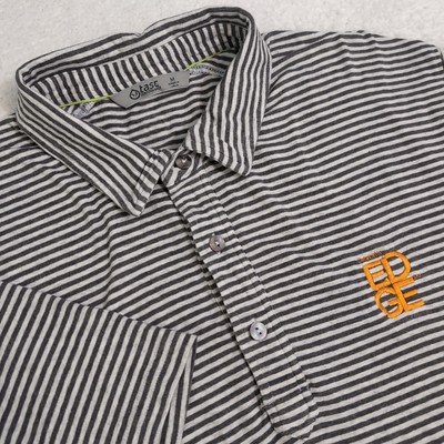 Tasc Performance Polo Mens M Bamboo Pima Tech Shirt Gray White Edge Company Logo