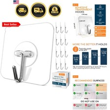 Adhesive Wall Hooks for Hanging Heavy Duty 22 lbs Hooks for Walls No Drill, T...