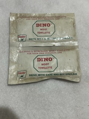 Sinclair Dino Towelette Lot of 2 New Old Stock Sealed 1960 s Rare