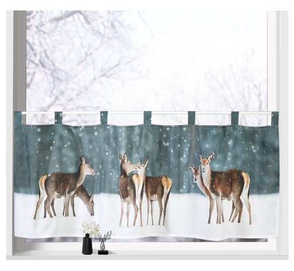 Scheibengardine Weihnachten Winter Hirsch Rehe Fensterdeko Deko Gardine Typ651-image