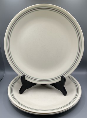 4 Corelle Natural Elements Dinner Plates Cream Color Green and Mauve Strips 10 