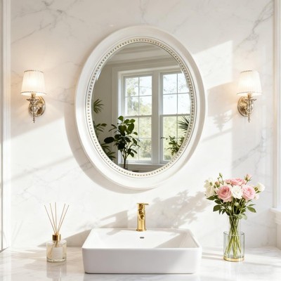 Bathroom Mirror for Over Sink，22x27 Inch Oval White Gold Vanity Mirror - Deco...