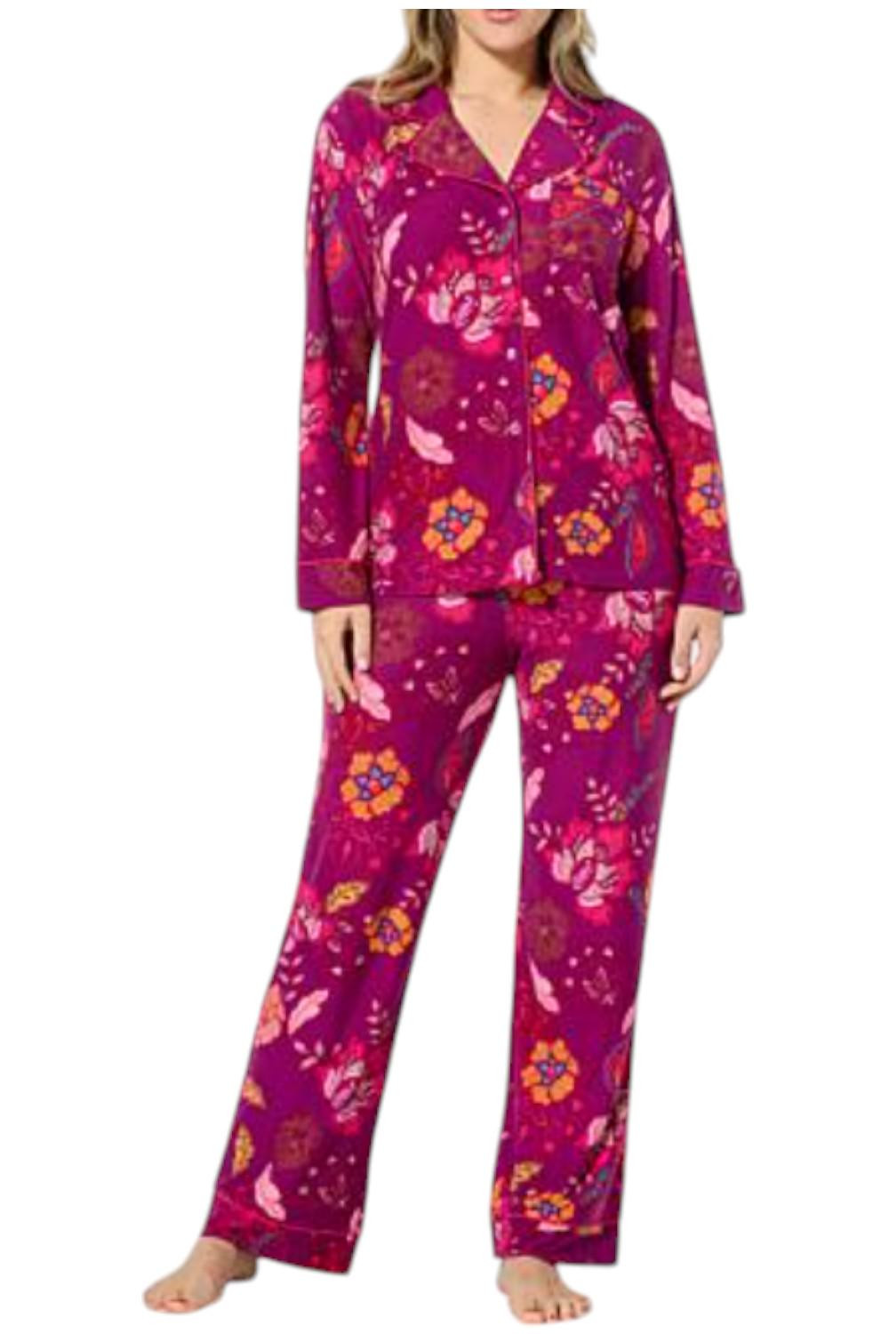 IMAN Global Chic Women's 2-piece Soft Knit Pajama Set Purple Floral
