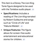 Tonies Disney The Lion King Audio Book Character Figurine for Toniebox - NIP — photo 5