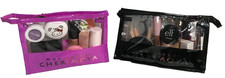 Clear Plastic Travel Size Fuchsia  Black Make up Bag 2pc