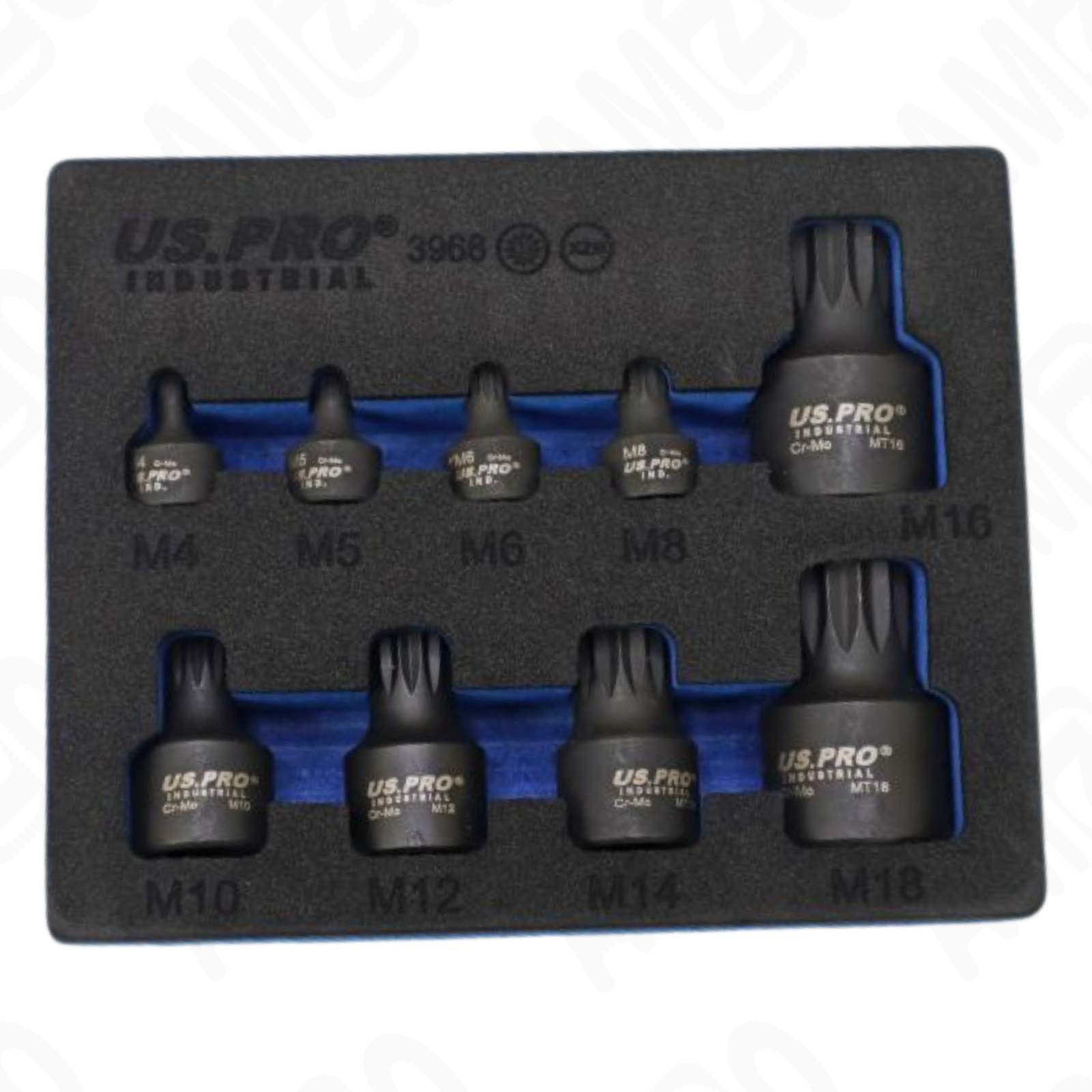 US PRO INDUSTRIAL 9PC Stubby Impact XZN Spline Bit Socket Set M4-M18 Mixed Drive
