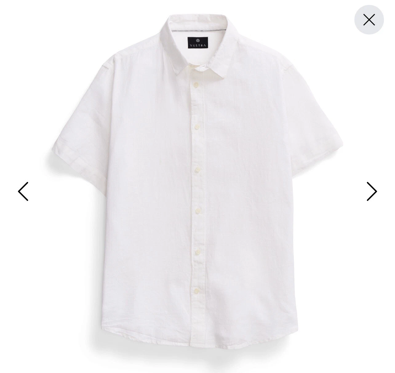 Vustra White Linen Short Sleeve Shirt, US X-Large New With Tags.